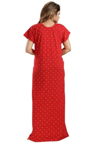 Image of Onekbhalo Women's- Full Sleeves-Feeding- Nursing- Maternity Nighty /Maxi /Gown /Nightdress /Nightwear- Hosiery Cotton Fabric- Floral Print- Embroidery with Zip