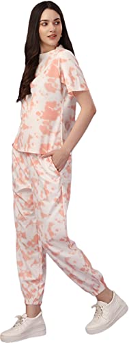 ELLITI Women's Night Suit Set for Women, Lounge Wear, Printed Top and Pyjama Set for Women Nightwear/Loungewear/Night Dress for Women Knitted Tie & Dye Printed Crop T-Shirt -Pyjama