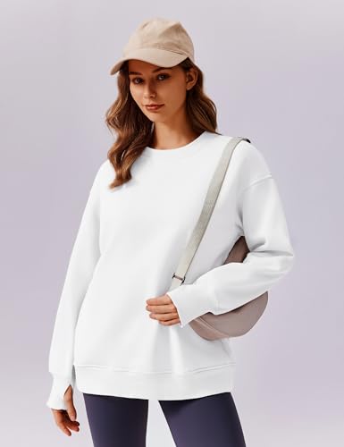 PINSPARK Womens Sweatshirt Crewneck Fleece Pullover Tops Oversized Sweat Shirts with Thumbholes Pockets 2025 Fall Outfits4