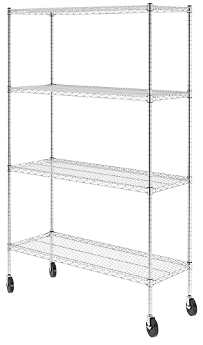 Saferacks Nsf Certified Storage Shelves, Heavy Duty Steel Wire Shelving Unit With Wheels And Adjustable Feet, Used As Pantry Shelf, Garage Or Bakers Rack Kitchen Shelving - (18"X48"X72" 4-Tier) #TOP1