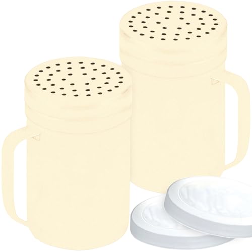 Image of CUSINIUM 14oz Beige Stainless Steel Salt Pepper Dredge Shakers - With Plastic Cap - With Handle - Pack of 2