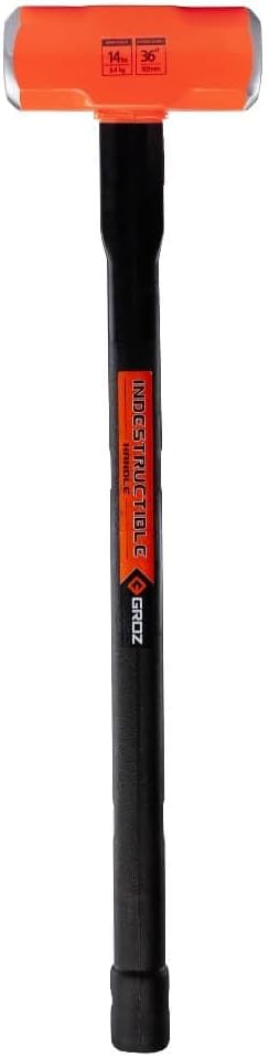 Groz Heavy Duty Sledge Hammer, 14 lb Forged Induction-Hardened Head 50-58 HRC, 36" Indestructible Handle with 6 Spring Steel Bars, BS 876 / SANS 387 / ANSI, Demolition & Stake Driving (34520)