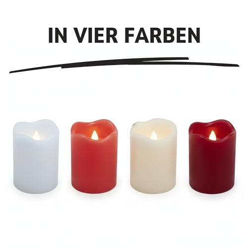 ToCi 4 x LED Kerzen Weiß Ø 5 x 7 cm – Flammenlose Echtwachskerzen mit flackerndem Licht & Timer - LED-Stumpenkerzen mit An-/Ausschalter - Batteriebetriebene Dekokerzen für Advent & Zuhause
