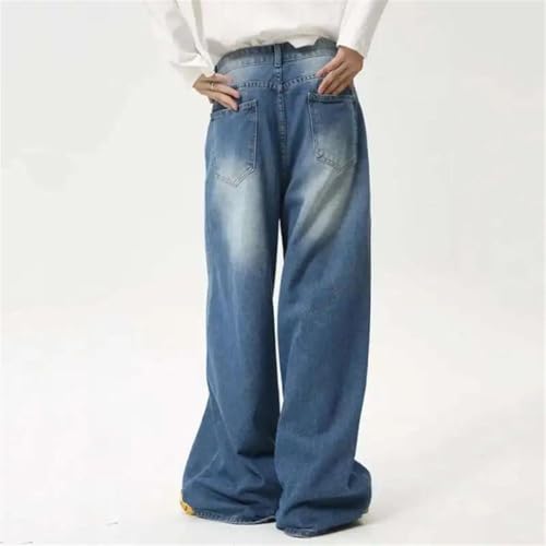 Men Wide Leg Jeans Summer Washed Loose Fit Straight Denim Pants Draped Folded Casual Street Style4