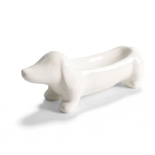 Foonary Cuenco De Cerámica Para Joyas Con Diseño De Perro Salchicha, Decoración Para Guardar Joyas Y Llaves (Blanco)