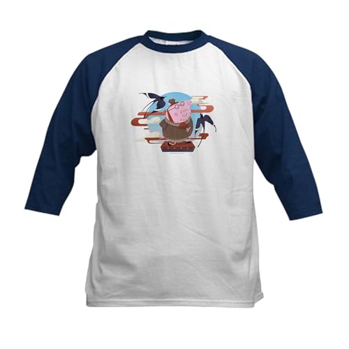 CafePress Daddy Pig with Birds Baseball Jersey Kids Cotton Baseball Jersey, 3/4 Raglan Sleeve Shirt Navy/White