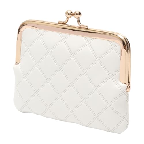 Generic 1Pcs Money Pouch for Traveling Solid Diamond Embossed Snap & Clip Wallet PU Leather White 13x10cm2