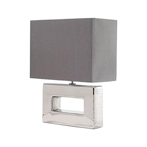 Beliani Tischlampe dekorativer Lampenfuß rechteckig Kunstseide/Porzellan grau Onyx Cover
