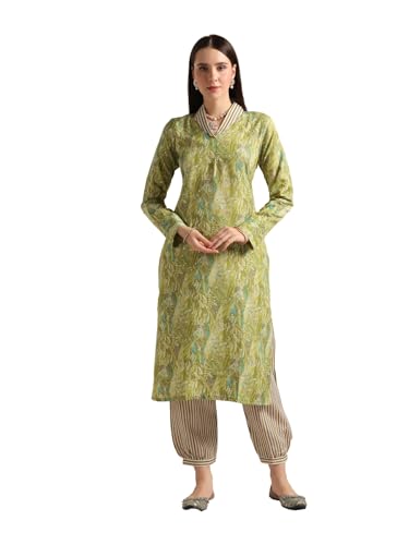 Image of DHRUVI TRENDZ Cotton Blend Kurta Set for Women | Kurta Set | Kurta Set for Women | Festive Kurta Set for Women | Regular Fit Kurta Set for Women