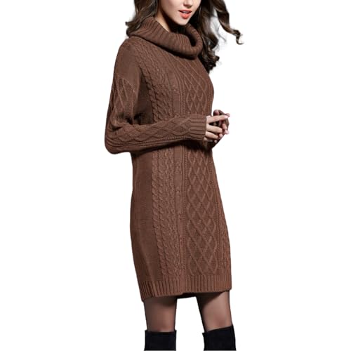 HEBELD Women's Turtleneck Cable Knit Sweater Dress...