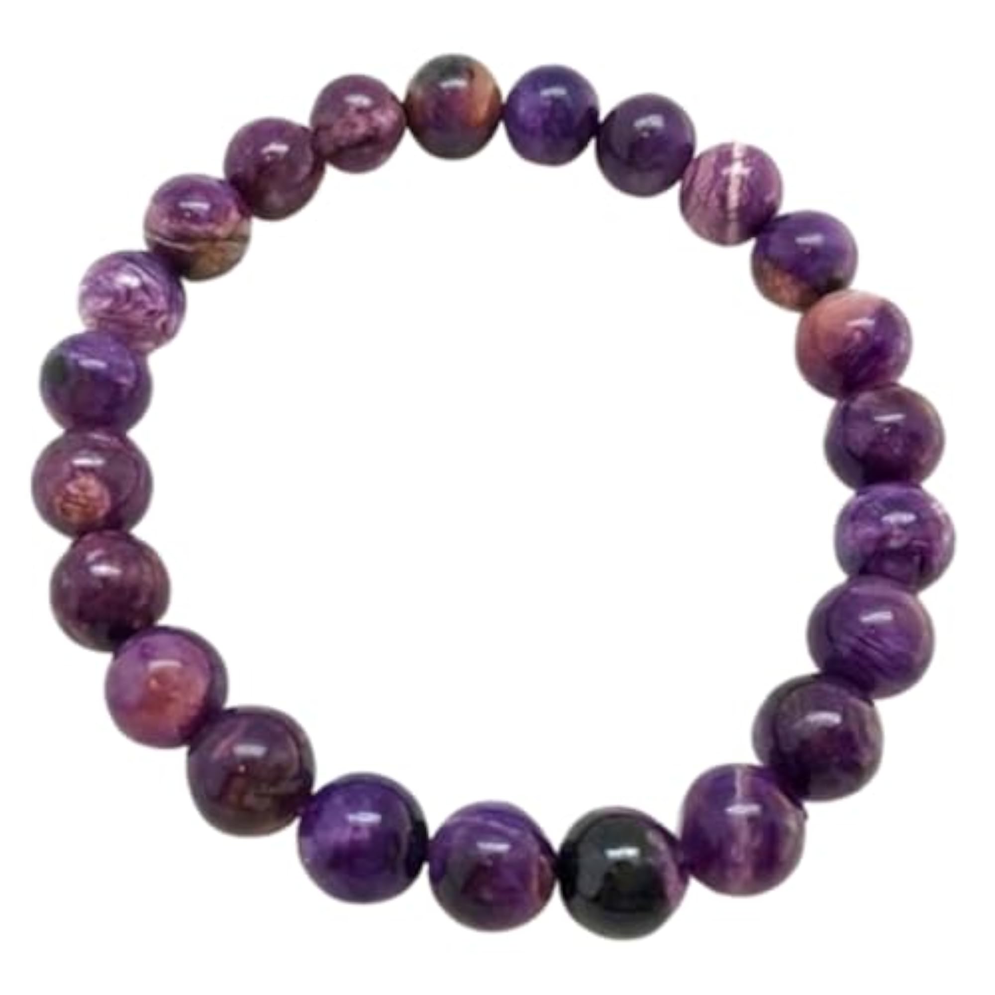 Natural Russian Charoite 8mm Round Bead Stretchable Bracelet, Unisex