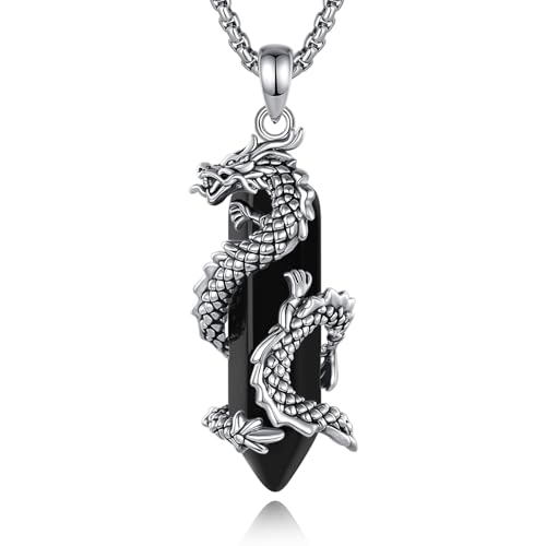 CELESTIA Dragon Necklace for Women Men Black Obsidian Necklace Crystal Dragon Pendant Spiritual Gifts Black Gemstone Amuleto de Proteccion Obsidian Jewelry