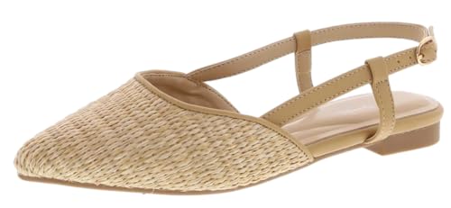 TruFox Women's Slingback Flats Raffia Dress Shoe Comfort Foam Padded Ballet Flats Strap Low Heel
