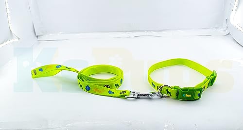 Image of 15mm Soft Printed Dog Collar and Leash Set I Puppy Printed, Adjustable Nylon Collar with Leash I for Small and Medium Dogs (Yellow)