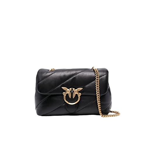 Pinko Love Classic Puff CL Sheep NAP, Bolso de Mano para Mujer, Z99Q_Nero-Antique Gold, Talla única