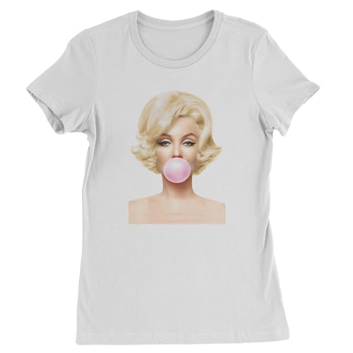Expression Tees Womens Marilyn Monroe Pink Bubble Gum T-Shirt Small White