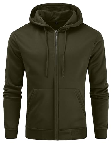 Gesean Men's Zip Up Fleece Hoodie Casual Drawstring Hooded Sweatshirt with Kanga Pocket