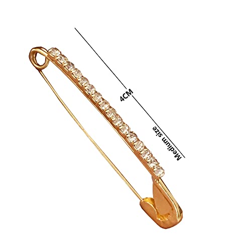 Golden Colour Diamonds Designer Safety pin Saree pin one Side of Safety pin - 12 Pack