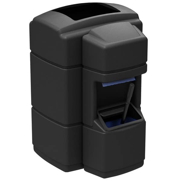 Big Trash Can, 40 Gallon Black Rectangular Open Top Waste Container with Paper Towel Dispenser, Squeegee, and Windshield Wash Station, Outdoor Trash Can for Car Dealerships or Stations, (BC6)