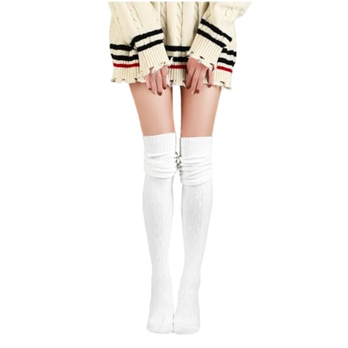 Eiyaclvo Women's Thigh High Boot Socks Extra Long Cable Knitted Winter Stockings Over The Knee High Thermal Leg Warmers White