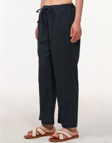 Bonnorth Women's Cotton Linen Elastic Drawstring Waist Loose Wide Leg Solid Pants with Pockets3