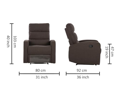 Image of Urban living - Monaco Single Seater Fabric Manual Recliner | 1 Seater Sofa | Single Sofa Recliner | 1 Seater Chair Sofa | 1 Year Warranty | Dark Brown