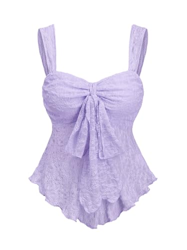 SOLY HUX Women's Cute Babydoll Tops Sleeveless Tie Front Lace