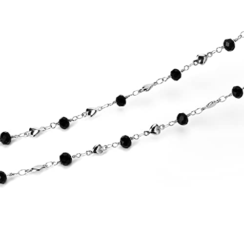 Image of Eyeglass Chain Silver Stainless Steel Handmade Necklace for Reading Glasses Sunglass Beaded Chains for Men Women