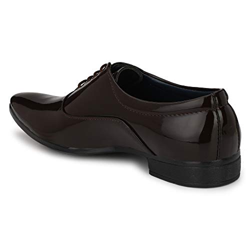 Image of Shoe Island Premium Oxford Patent Leather Designer Class Shining Brown Lace-Up Party Formal Shoes for Men (M5404), Size 10 UK /India