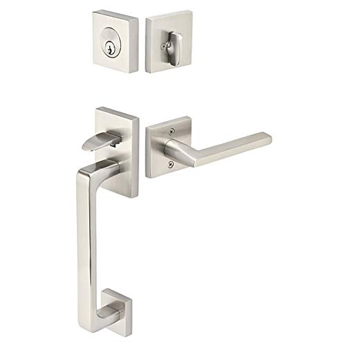 Promo Discount Up To 70% Off Emtek 4820 Baden Left Handed Single Cylinder Keyed Entry Brass Modern Handleset with Helios Levers, Satin Nickel Finish