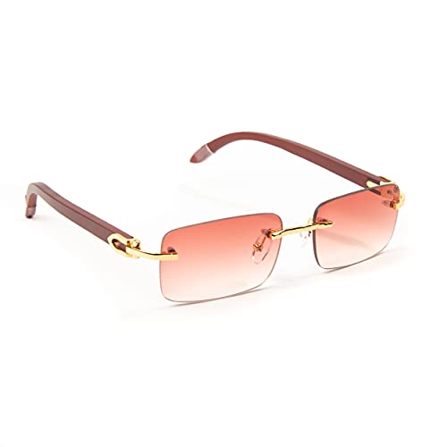 Street Knitted Square Rimless Gold Frame Burgundy Tint Luxury Sunglasses for Women Men Trendy Rectangle Vintage Woodgrain Shades Retro 90s Gangster Frameless Sun Glasses2