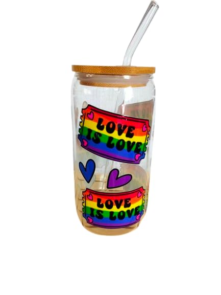Verre Bubble Tea 500 Ml avec Couvercle en Bambou à Motif Arc-en-Ciel