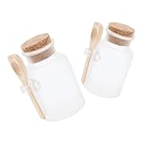 SOESFOUFU バスソルトボトル 200ml 滑り止めパウダーホルダー 木製スプーン 再利用可能なクリーム用保存瓶 2セット