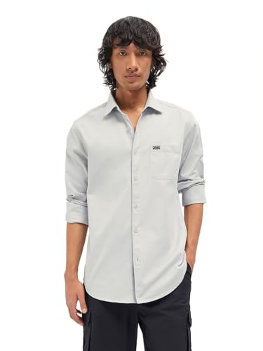 Image of THE BEAR HOUSE Men's Blue Tailored Fit Full Sleeve Cotton Solid Shirt
