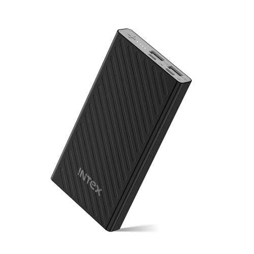 Image of Intex Core 10K Poly 10000mAh Power Bank | 12W, Dual USB Output | Type-C & Micro Input | LED Indicator | Smart IC Protection | Portable Slim Power Bank for Mobile (Black)