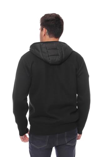 Image of CRK Men's Hooded Nylon Jacket with Knit Sleeves - Flannel Lined, Long Sleeve, Full-Zip Design