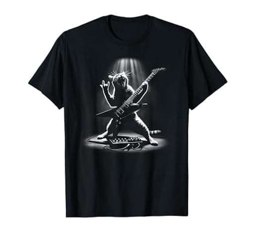 Gato Metalhead tocando la guitarra eléctrica Heavy Metal, Cats Rock Camiseta | Ya disponible en tu tienda friki favorita! En mundofriki.es! Gato Metalhead tocando la guitarra eléctrica Heavy Metal, Cats Rock Camiseta | Ya disponible en tu tienda friki favorita! En mundofriki.es!