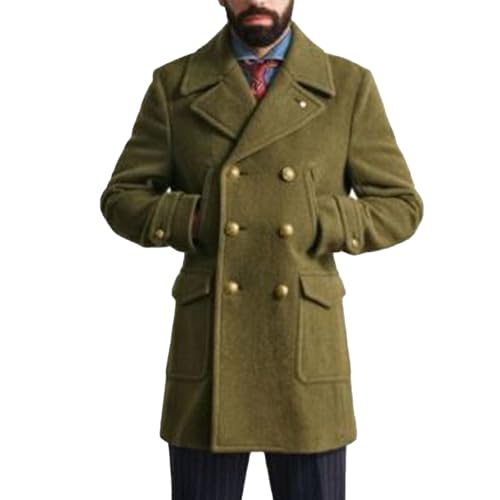 Amazon.com: Mens Classic Pea Coat Notched Collar Double Breasted