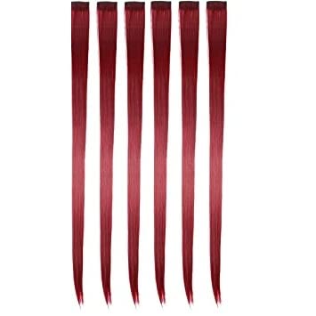 Crown Jewel Colored Hair Streak/Hair Extensions For Women And Girls Real Hair For Highlighting (Set Of 6pc) (Maroon)