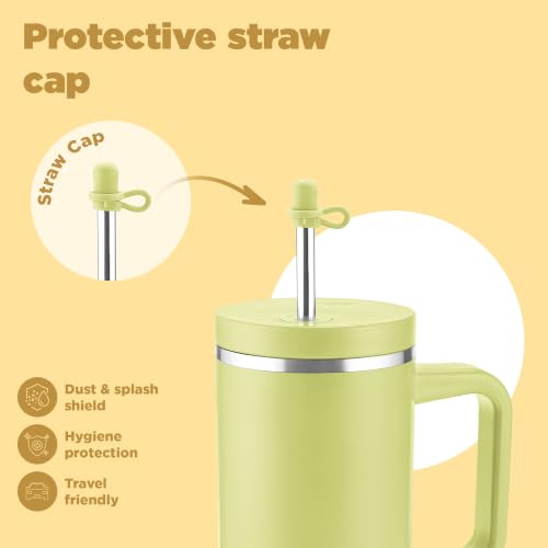 Image of Milton My Tumbler 1200 Thermosteel Double Wall Vacuum Insulated Stainless Steel Tumbler with Handle 1100ml,Leak Proof Travel Mug, Straw,Silicon Cap Cleaning Brush, Hot & Cold Beverage Flask,Moss Green