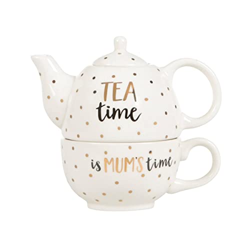 Sass and Belle Metallic Monochrome Mum Tea Time Teapot For One (Black/White/Gold)