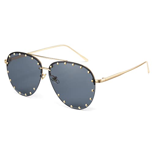 Cyxus Studded Aviator Sunglasses for Women Men UV Protection Trendy Pilot Shade for Outdoor 1078