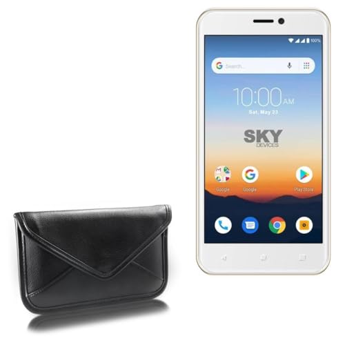 BoxWave Case Compatible with Sky Devices Platinum H5 - Elite Leather Messenger Pouch, Synthetic Leather Cover Case Envelope Design - Jet Black
