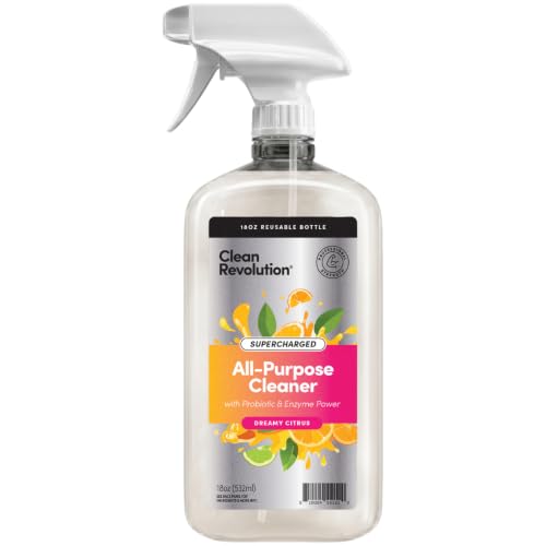 Image of Clean Revolution SuperCharged All Purpose Cleaner Refill with Smart Probiotic + Enzyme Complex, Multi-Surface Kitchen Bathroom & Floor Cleaner, Dreamy Citrus, 18 oz (Pack of 1)