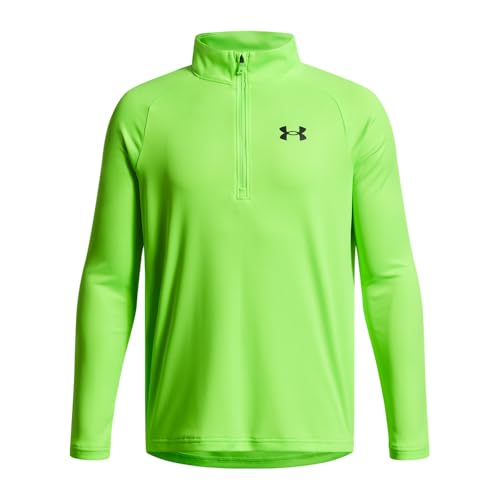 Under Armour Boys' Tech 2.0 1/2 Zip T-Shirt, (389) Hyper Green / / Black, Large