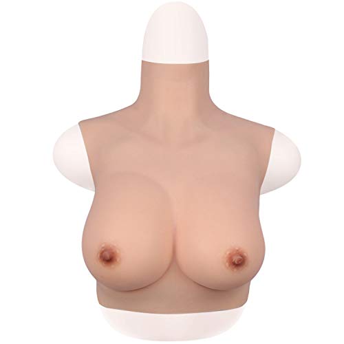 FEEDGO High Collar Silicone Gel Breast Forms for Crossdresser Bra Artificial Fake Boobs Vest(Color2, F Cup)