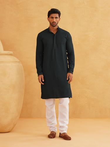 Image of Sojanya (Since 1958 Men'S Geometric Embroidered Thread Work Cotton Straight Long Kurta