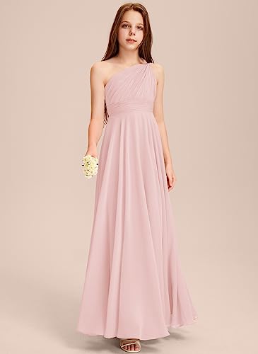 Junior Bridesmaid Dress, Girls' Special Occasion Dresses, Wedding Party Dresses One Shoulder Floor-Length Chiffon4