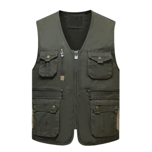 Men's All Seasons Cotton Multi-Pocket Vest Sleevel Warm Casual ets EN8 Vest L 40-50kg