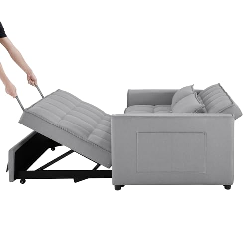 Image of 2-in-1 Convertible Loveseat Sofa Bed with Pull Out Bed and Storage Sectional Counch for Living Room, Apartment, Bedroom, Office, Light Gray